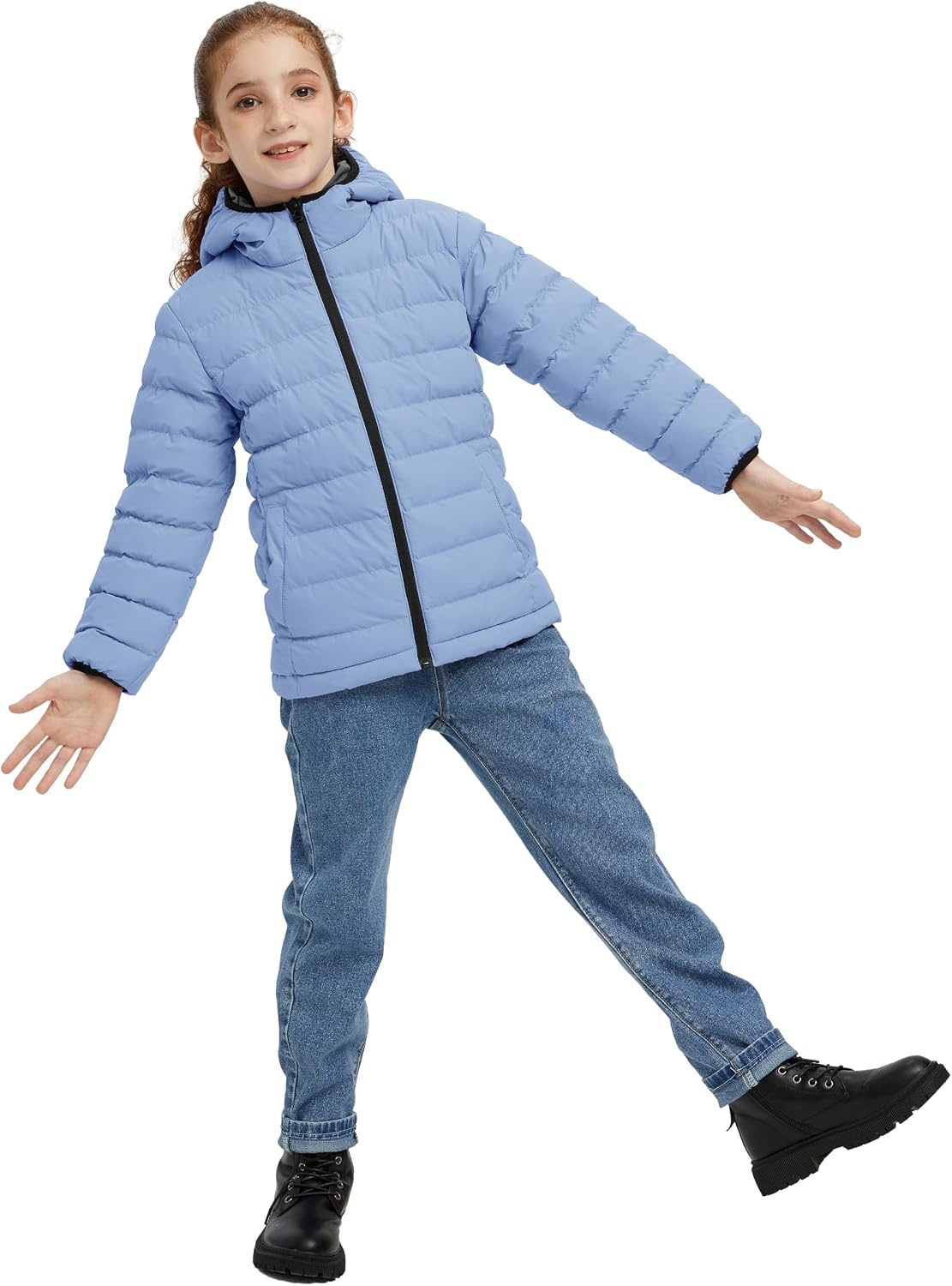 image:imagewantdo Girls Warm Winter Coat Lightweight Puffer Jacket Outerwear HoodedGreen
