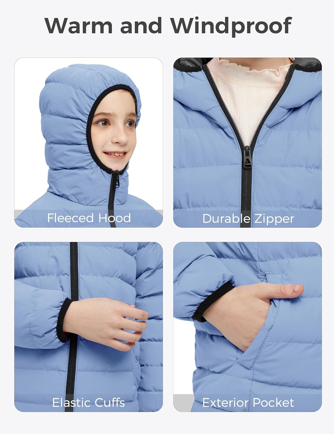 image:imagewantdo Girls Warm Winter Coat Lightweight Puffer Jacket Outerwear HoodedGreen