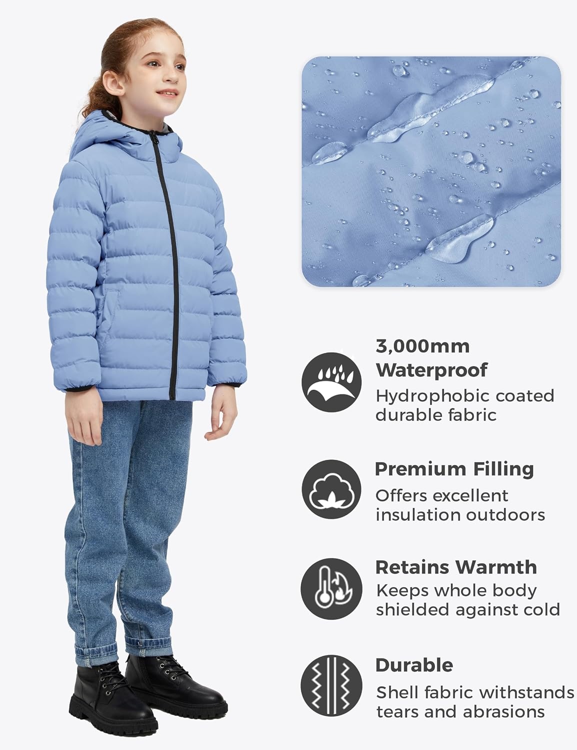 image:imagewantdo Girls Warm Winter Coat Lightweight Puffer Jacket Outerwear HoodedGreen