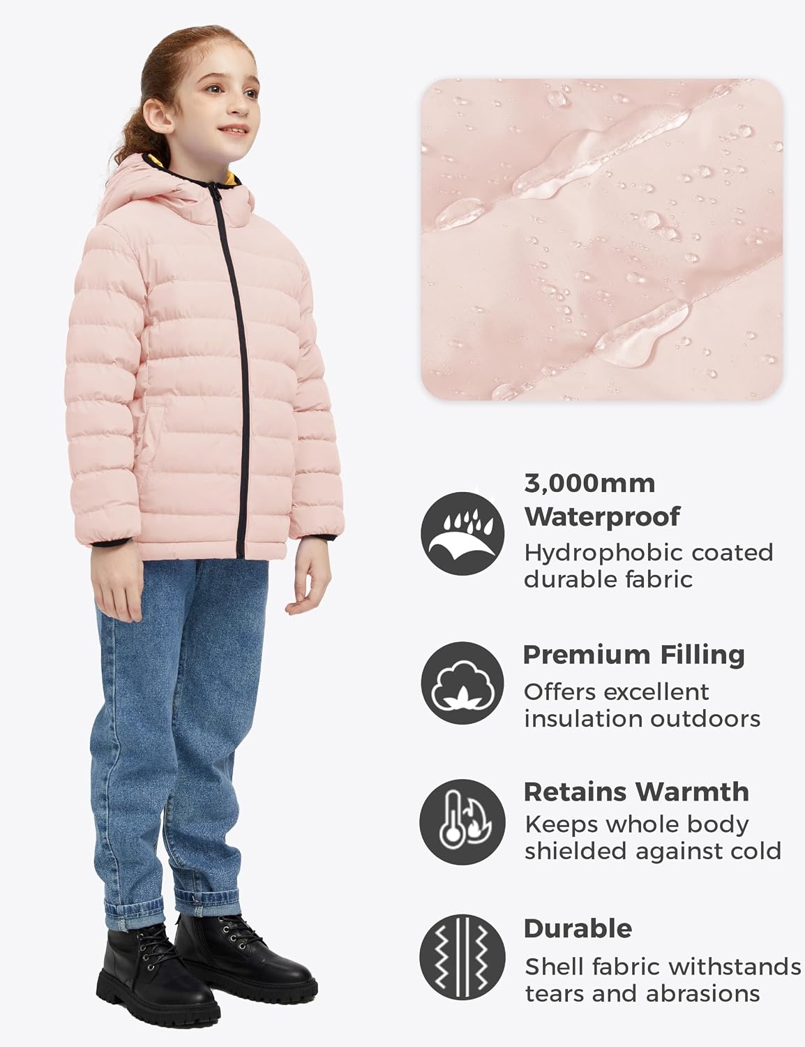 image:imagewantdo Girls Warm Winter Coat Lightweight Puffer Jacket Outerwear HoodedLight Pink