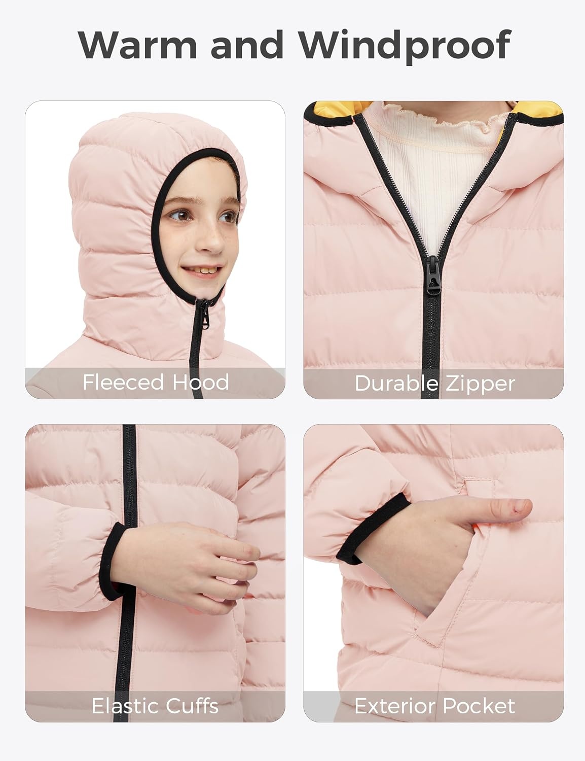 image:imagewantdo Girls Warm Winter Coat Lightweight Puffer Jacket Outerwear HoodedLight Pink