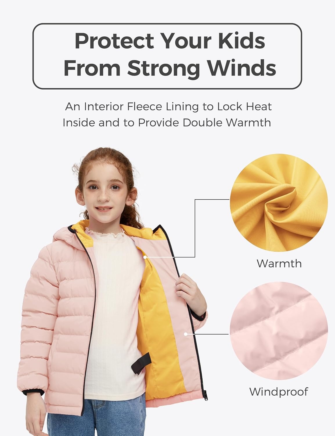 image:imagewantdo Girls Warm Winter Coat Lightweight Puffer Jacket Outerwear HoodedLight Pink