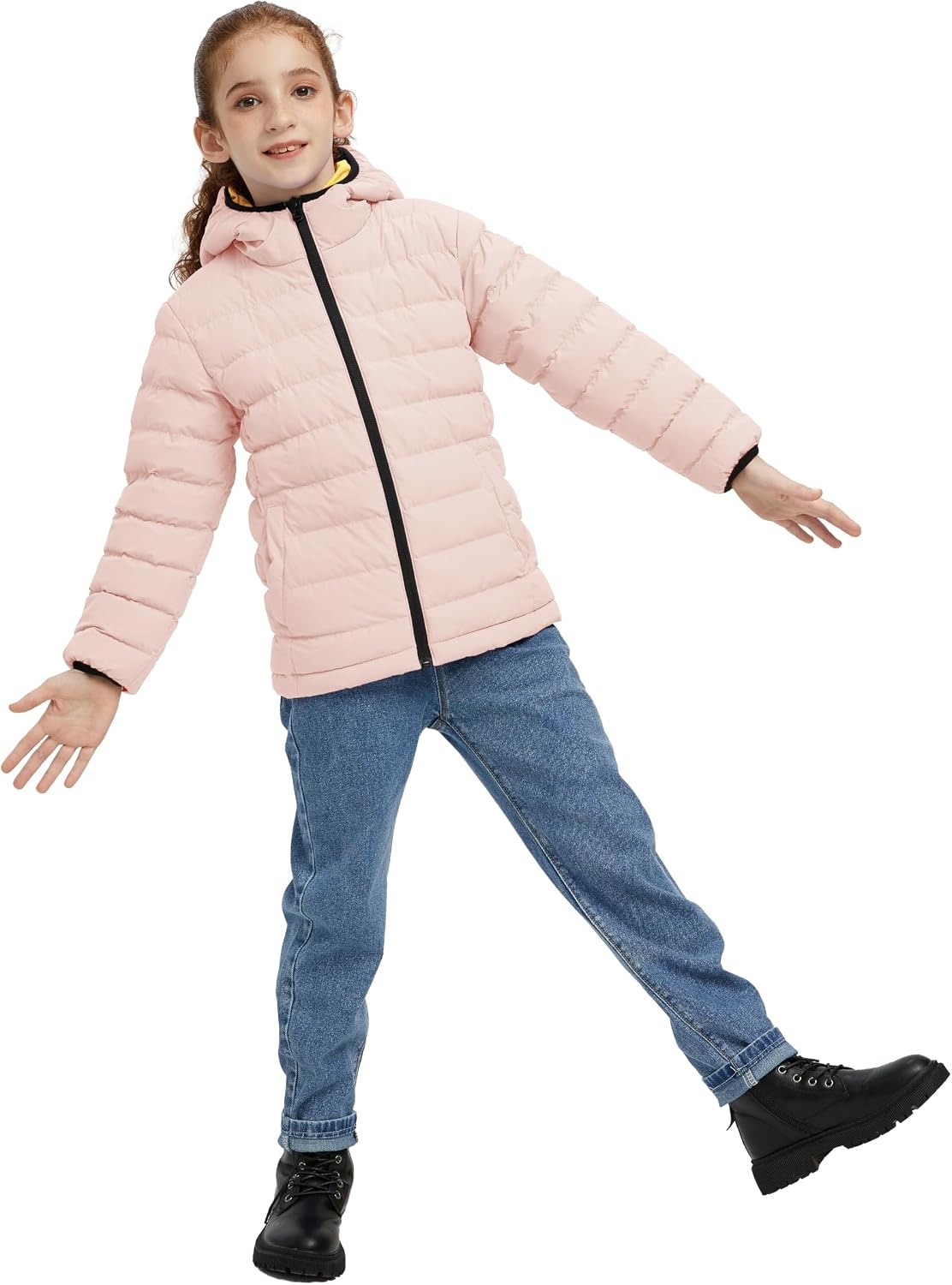 image:imagewantdo Girls Warm Winter Coat Lightweight Puffer Jacket Outerwear HoodedLight Pink