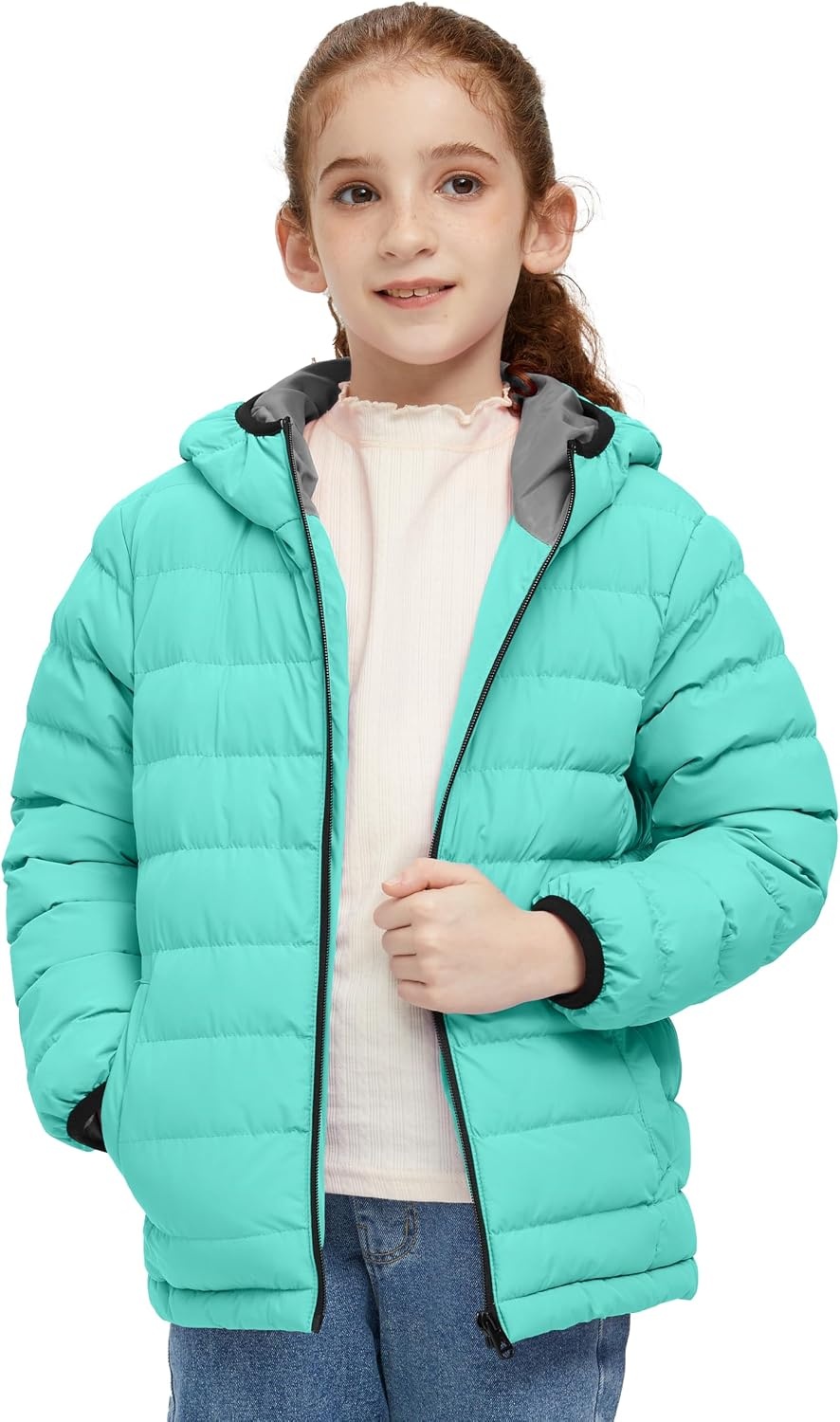 image:imagewantdo Girls Warm Winter Coat Lightweight Puffer Jacket Outerwear HoodedMint Green