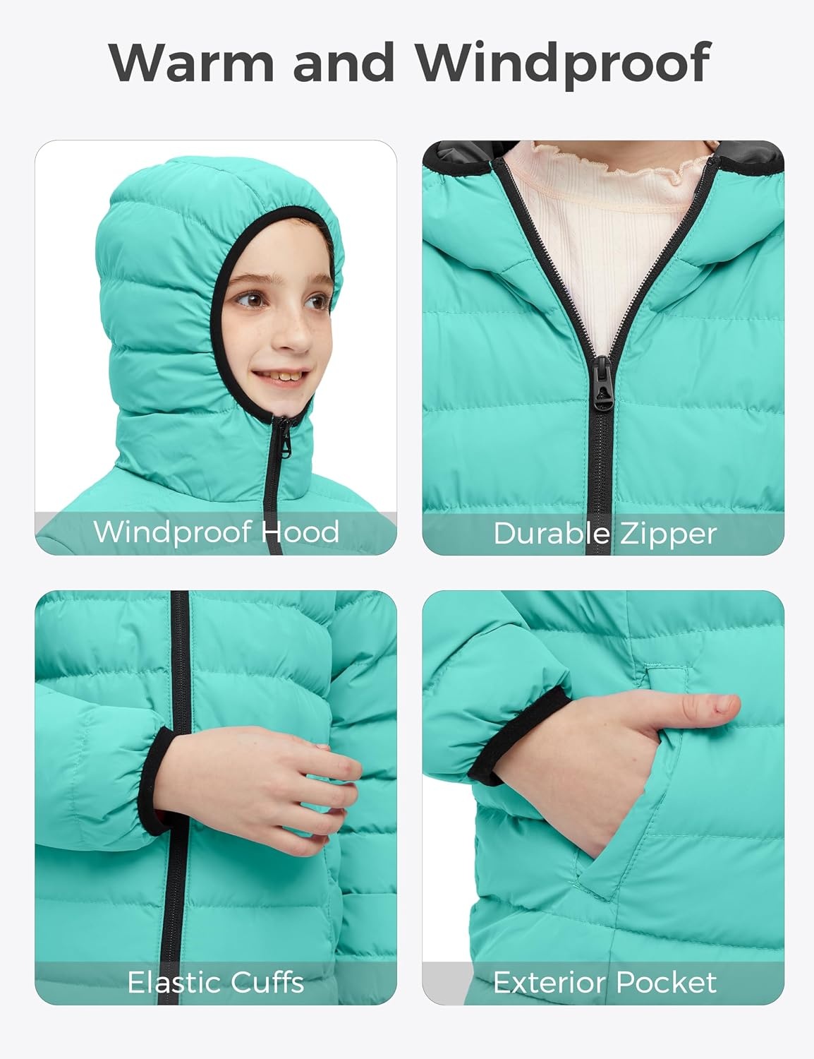 image:imagewantdo Girls Warm Winter Coat Lightweight Puffer Jacket Outerwear HoodedMint Green