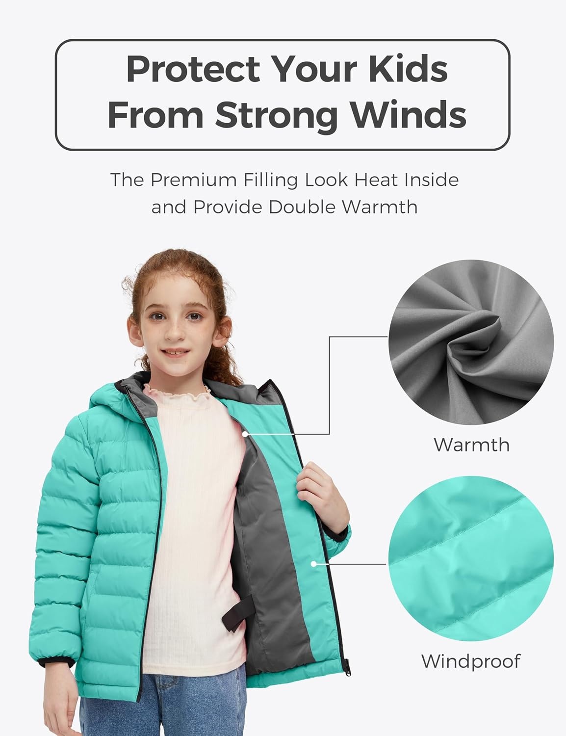 image:imagewantdo Girls Warm Winter Coat Lightweight Puffer Jacket Outerwear HoodedMint Green