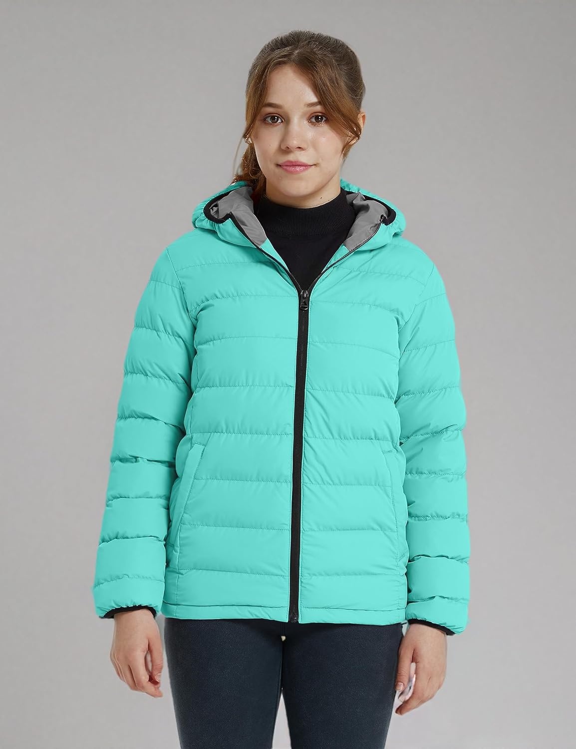 image:imagewantdo Girls Warm Winter Coat Lightweight Puffer Jacket Outerwear HoodedMint Green