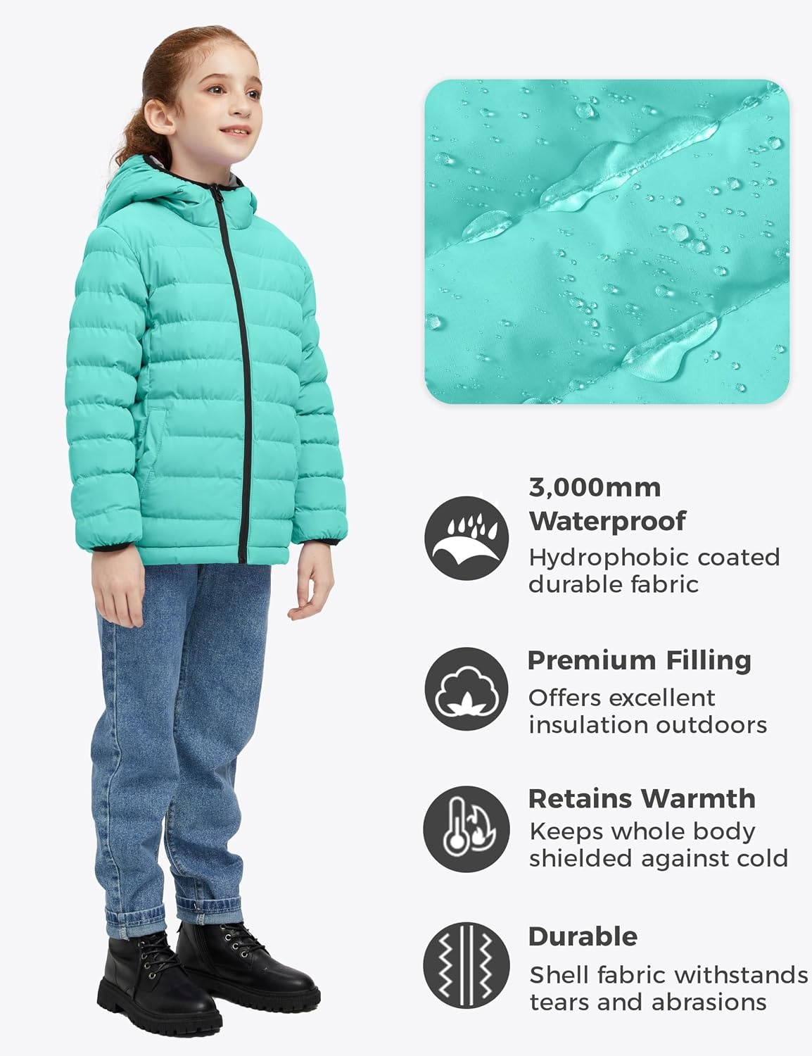 image:imagewantdo Girls Warm Winter Coat Lightweight Puffer Jacket Outerwear HoodedMint Green