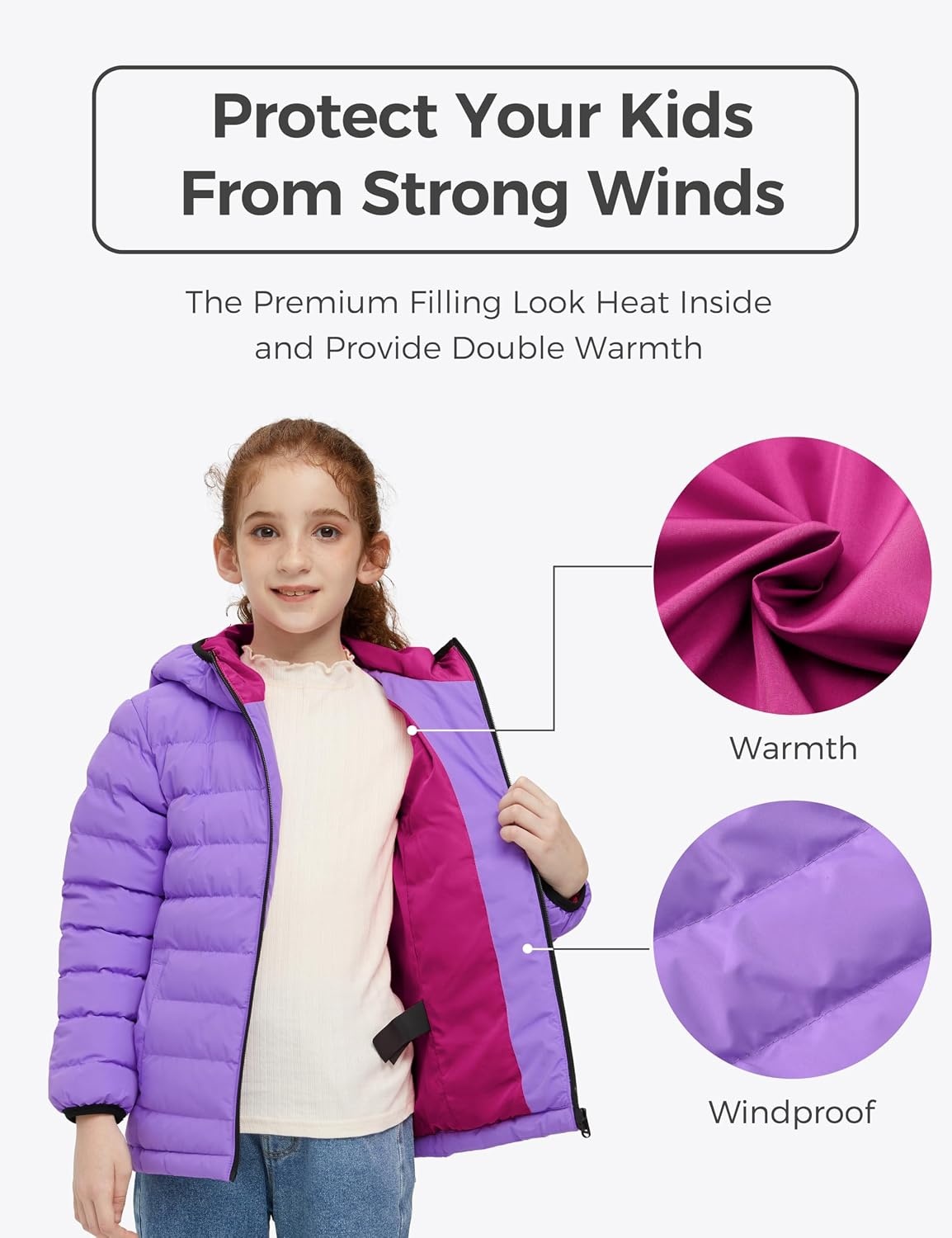 image:imagewantdo Girls Warm Winter Coat Lightweight Puffer Jacket Outerwear HoodedPurple
