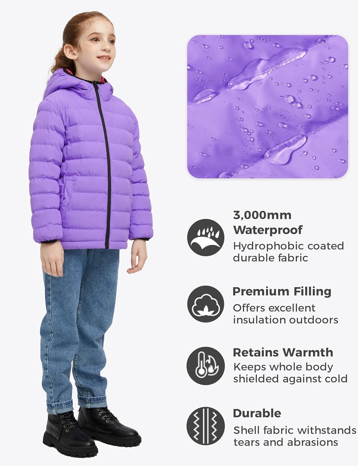 image:imagewantdo Girls Warm Winter Coat Lightweight Puffer Jacket Outerwear HoodedPurple
