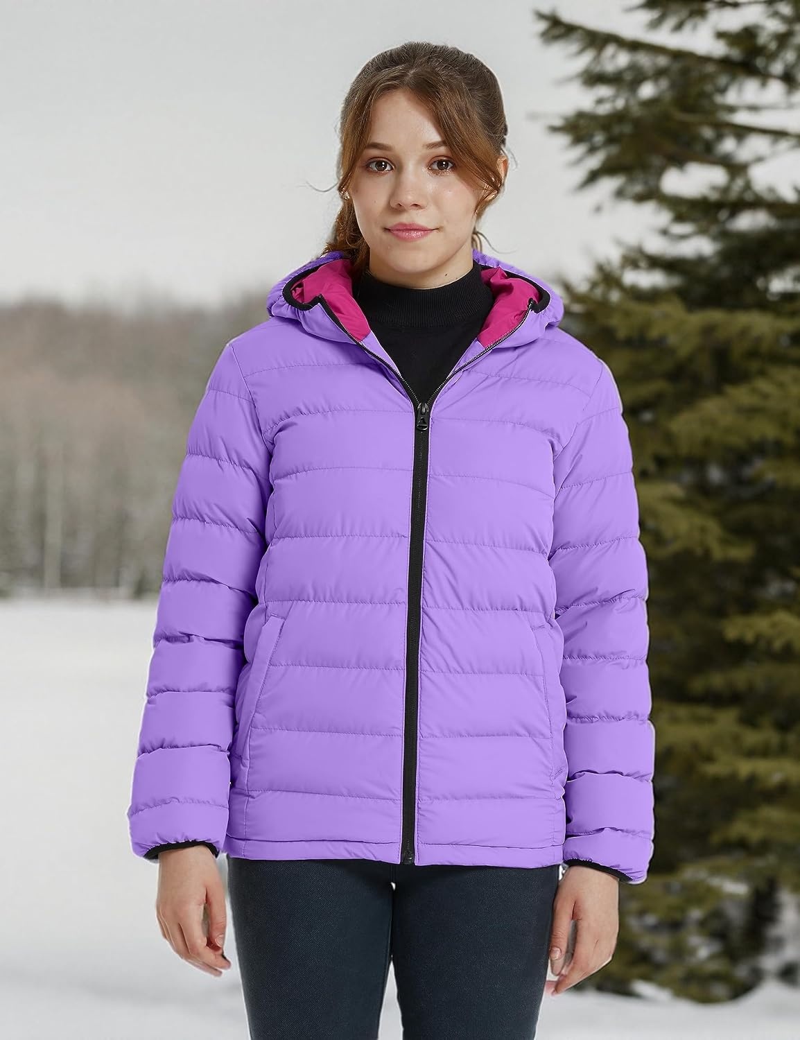 image:imagewantdo Girls Warm Winter Coat Lightweight Puffer Jacket Outerwear HoodedPurple