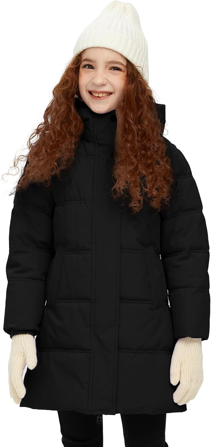 image:imagewantdo Girls Winter Coat Long Puffer Jacket Thickened Parka HoodedBlack