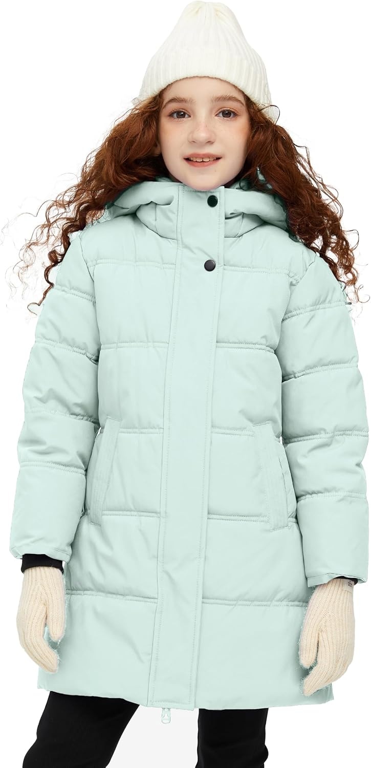 image:imagewantdo Girls Winter Coat Long Puffer Jacket Thickened Parka HoodedGreen
