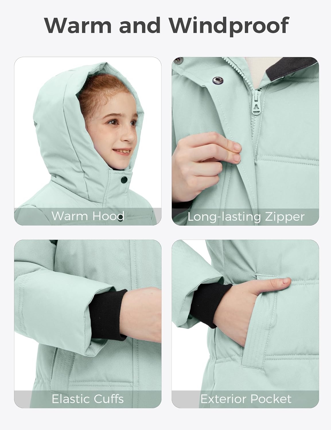 image:imagewantdo Girls Winter Coat Long Puffer Jacket Thickened Parka HoodedGreen