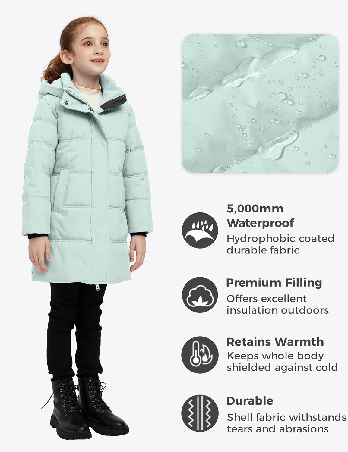 image:imagewantdo Girls Winter Coat Long Puffer Jacket Thickened Parka HoodedGreen