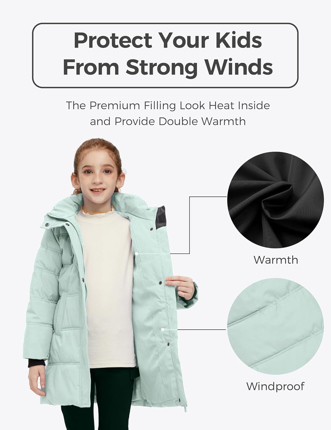 image:imagewantdo Girls Winter Coat Long Puffer Jacket Thickened Parka HoodedGreen