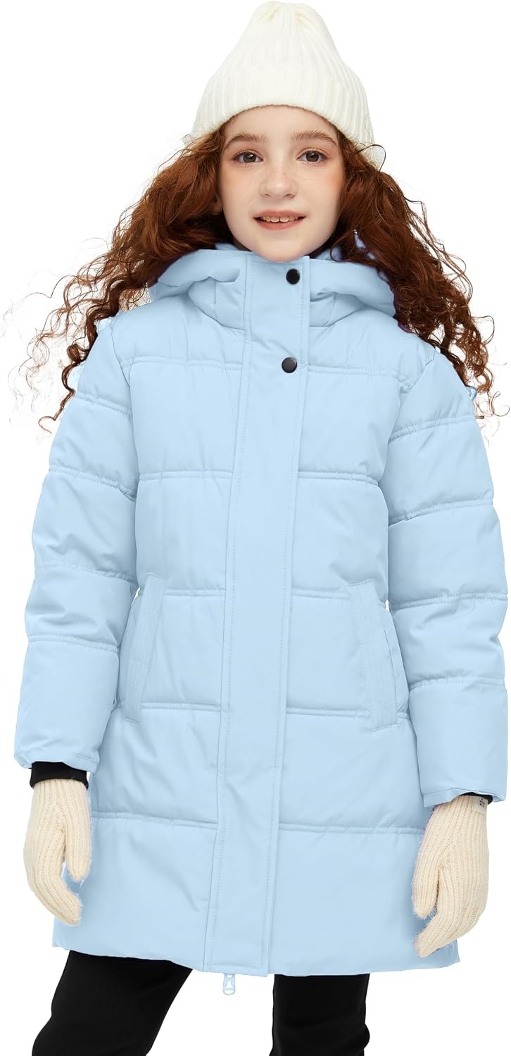 image:imagewantdo Girls Winter Coat Long Puffer Jacket Thickened Parka HoodedLight Blue