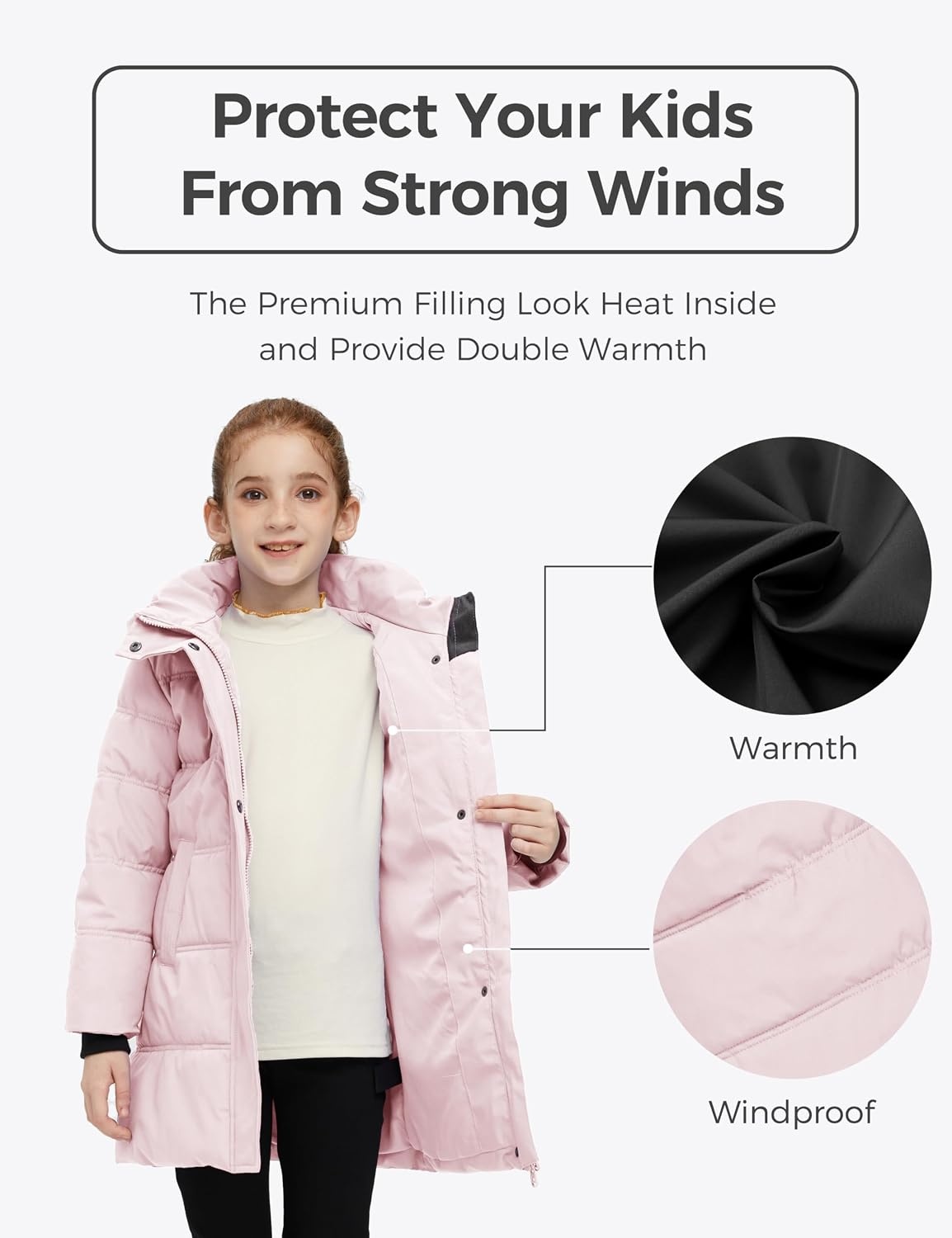 image:imagewantdo Girls Winter Coat Long Puffer Jacket Thickened Parka HoodedLight Pink