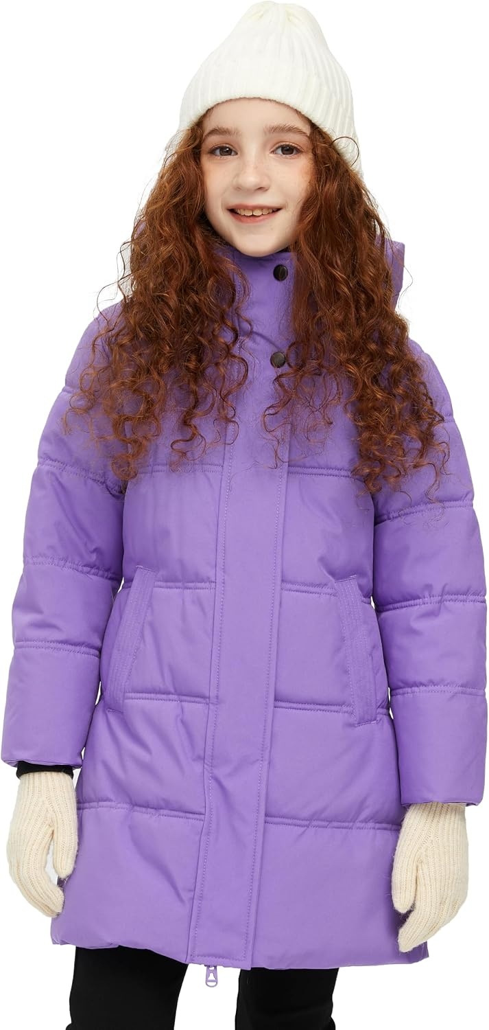 image:imagewantdo Girls Winter Coat Long Puffer Jacket Thickened Parka HoodedPurple