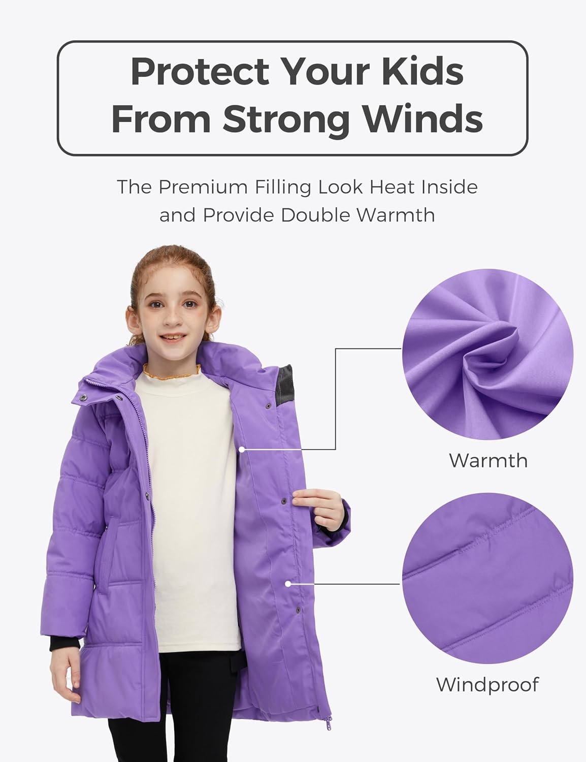 image:imagewantdo Girls Winter Coat Long Puffer Jacket Thickened Parka HoodedPurple