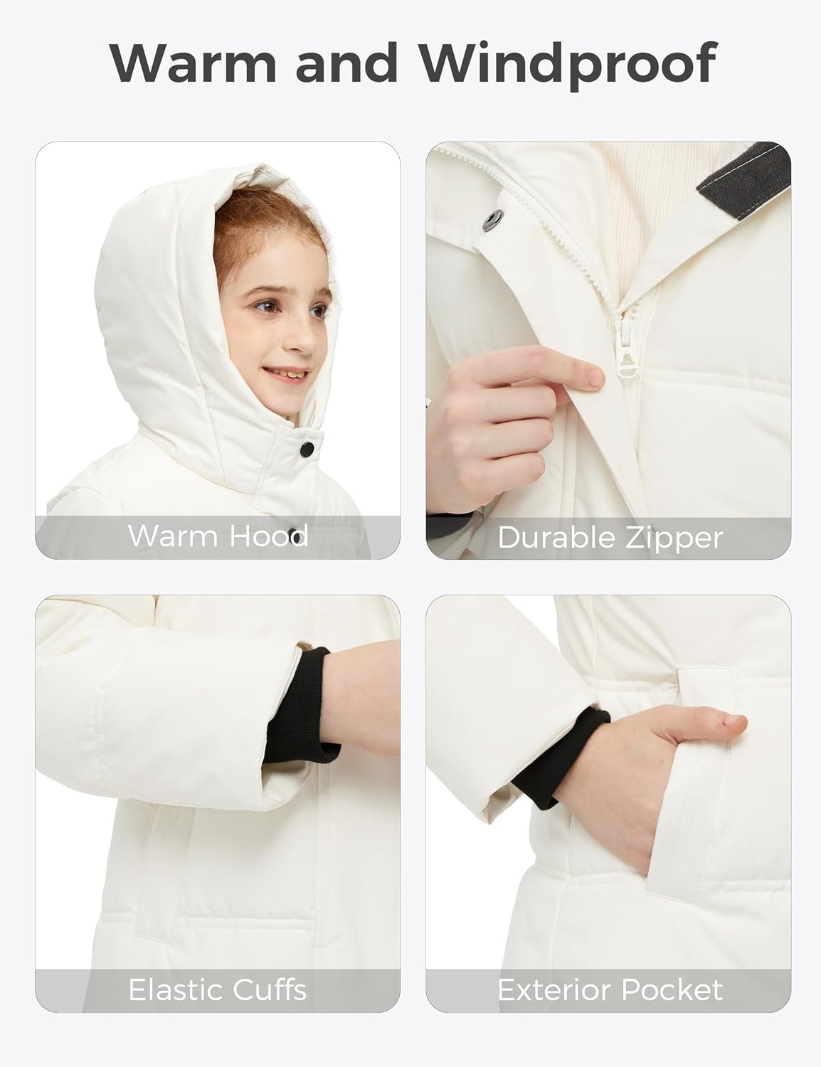 image:imagewantdo Girls Winter Coat Long Puffer Jacket Thickened Parka HoodedWhite