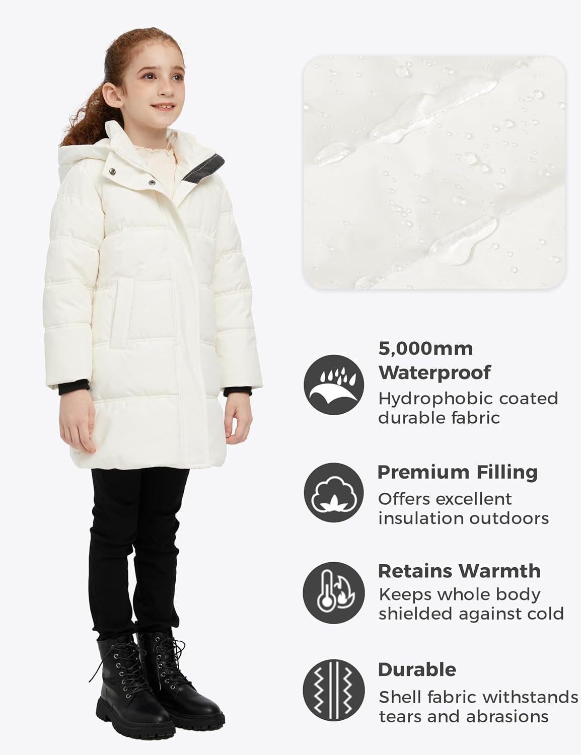 image:imagewantdo Girls Winter Coat Long Puffer Jacket Thickened Parka HoodedWhite