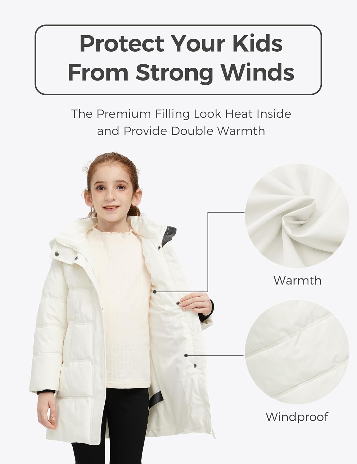image:imagewantdo Girls Winter Coat Long Puffer Jacket Thickened Parka HoodedWhite