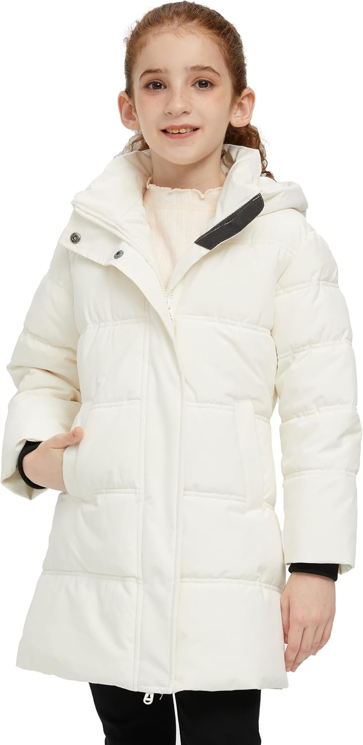 image:imagewantdo Girls Winter Coat Long Puffer Jacket Thickened Parka HoodedWhite