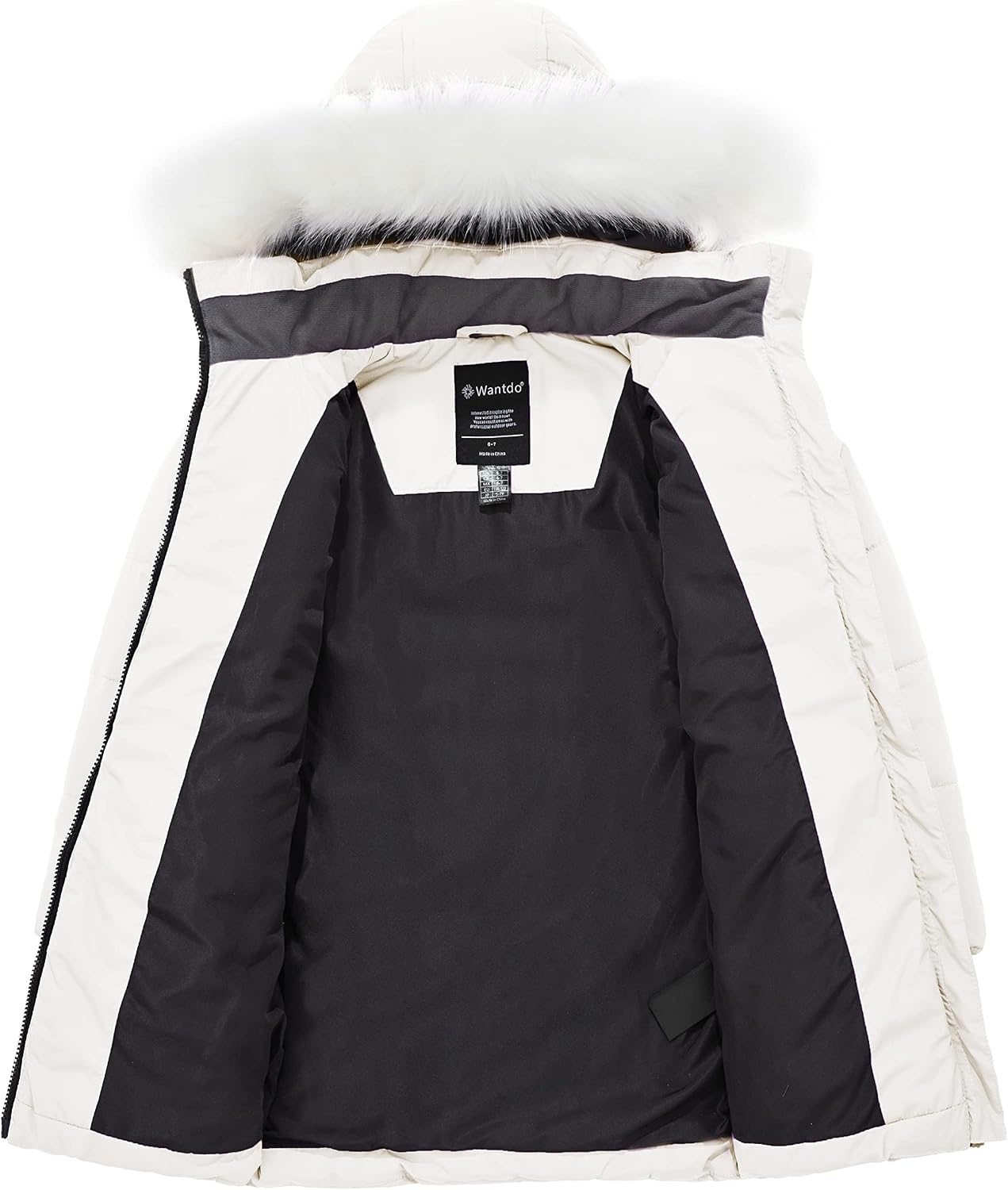 image:imagewantdo Girls Winter Coat Waterproof Long Puffer Jacket Warm Parka HoodedCreamy White