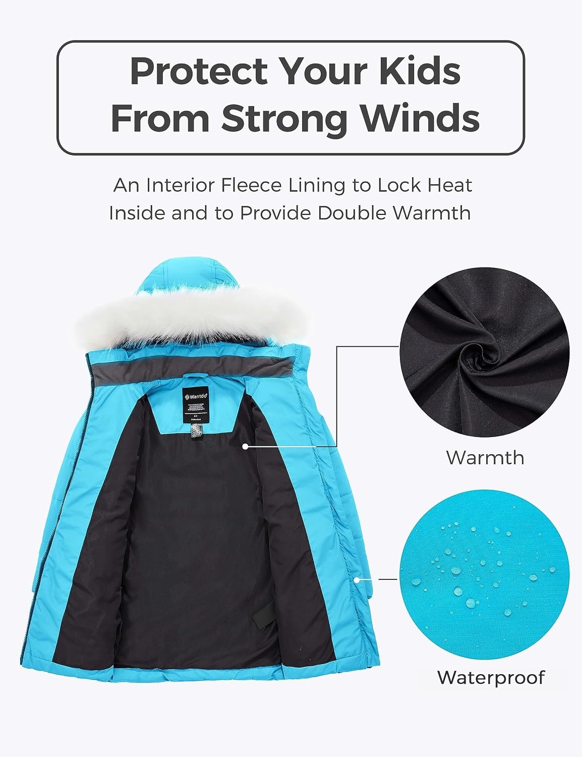 image:imagewantdo Girls Winter Coat Waterproof Long Puffer Jacket Warm Parka HoodedLight Blue