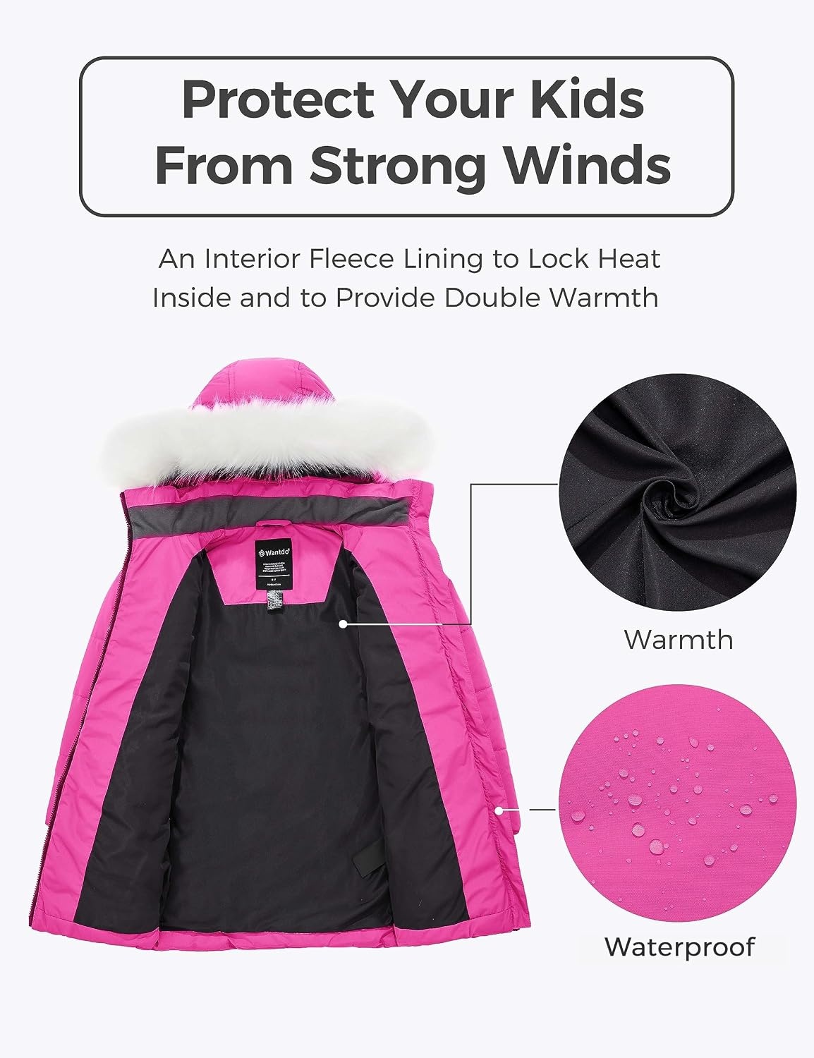 image:imagewantdo Girls Winter Coat Waterproof Long Puffer Jacket Warm Parka HoodedPink